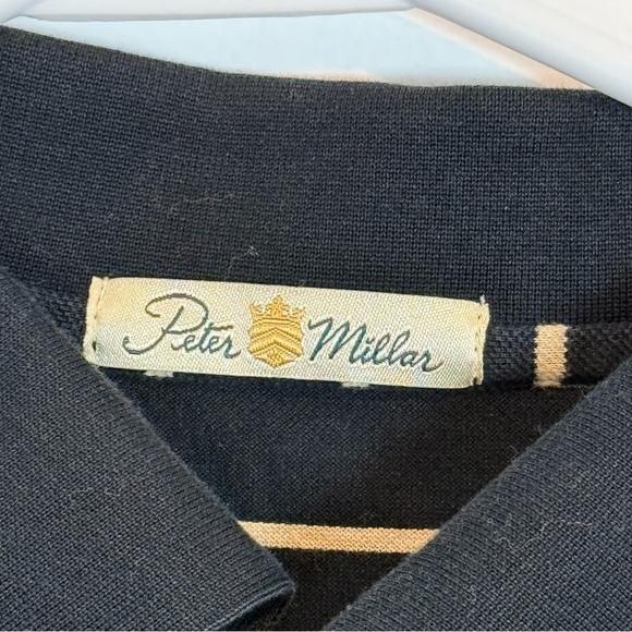 Peter Millar third button up Polo Shirt Mens Large Black white Stripes SZ M - Picture 3 of 9